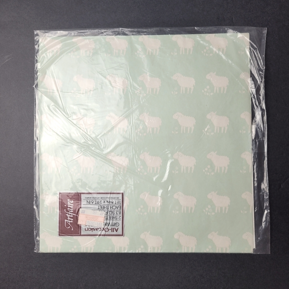 Vintage Artfaire Gift Wrap All Occasion‎ Lamb Sheep Cottagecore Mint Green Cream
